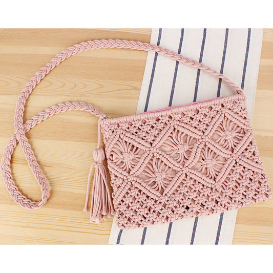 Tassel Handheld Woven Bag Retro Handheld Woven Bag Summer Vacation Tourism Beach Bag